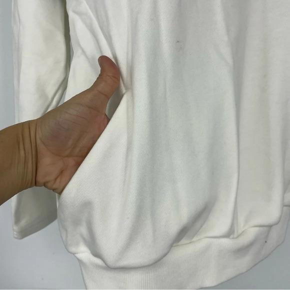 Adidas white baggy sweatshirt with blue white logo and front pocket M - Picture 3 of 4